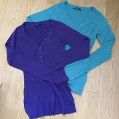 リブ編み Vネック 長袖ニット 2色セット