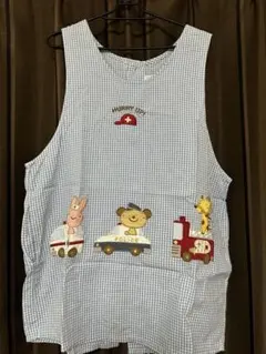 動物刺繍のチェックエプロン