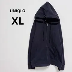 ユニクロ ブラック フード付き スウェット フルジップ パーカー シンプル 無地