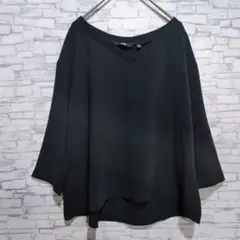 ユニクロ ドレープブラウス 七分袖 S 黒