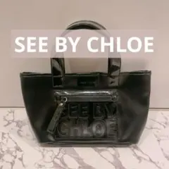 SEE BY CHLOE クロエ　黒　ブラック　エナメル トートバッグ ロゴのサムネイル