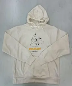 H317 ポケモン　ピカチュウ　パーカー　裏起毛　うすいクリーム色　Lサイズ　白