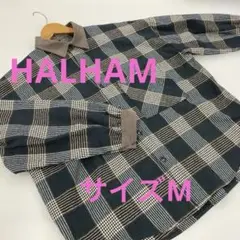 HALHAM 長袖　チェックシャツ　襟コーデュロイ　M ＃2321