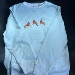 鳥の刺繍入り淡い水色トレーナー