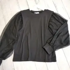 【chocol raffine robe】メッシュスリーブ　リブトップス　新品
