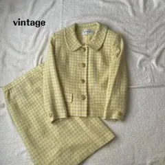 ヴィンテージ ツイードセットアップ 金ボタン バブリースーツ イエロー