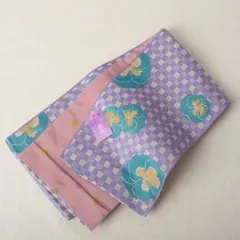 【半幅帯】一輪館 2630（スミレ市松×水玉）（薄紫×桃色）小袋帯 リバーシブルのサムネイル