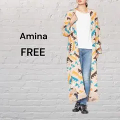 《Amina》チャイハネ ネイティブ柄フリンジニットソーロングカーディガンのサムネイル