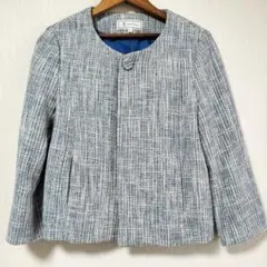ロペピクニック ノーカラージャケット 青系ツイード 七分袖
