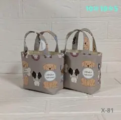 X-81　布バスケット　ミニミニトート　犬柄カラフルキャンバス⑧　２個セット