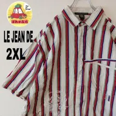 USA古着 LEJEANDE 半袖ボタンシャツ　2XL オフホワイト　レッド