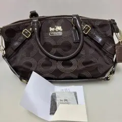 COACH ブラウン 円形模様 ハンドバッグ