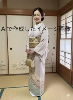 ❰6381❱ フルセット　訪問着 白 縫い締め絞り 刺繍 幅広　袋帯　正絹　着物 4点フルセット 正絹訪問着 袋帯 帯締め帯揚げ