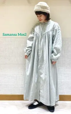 ❀Samansa Mos2❀オーバーレース切替ワンピース　ミント　フリーサイズ