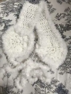 ホワイト ファー 耳あて　ハート　ハンドメイド