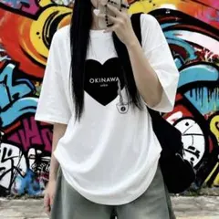 ハートプリント 半袖Tシャツ ホワイト