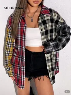 SHEIN EZwear チェック柄長袖シャツ