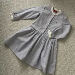 美品　プティマイン　Polo ストライプ 長袖ワンピース 130 プチマイン