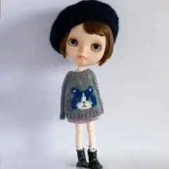 ブライスアウトフィット ハチワレネコニットとスカートセット グレー