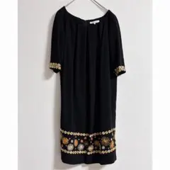 【希少】49AV.junko shimada 刺繍ワンピース 38 黒　9号　Mのサムネイル