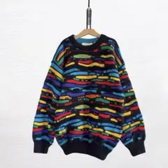 ビンテージ古着vintageメンズマルチカラー立体刺繍カラフルニット