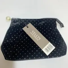 【未使用・美品】ドット柄ポーチ（ベルベット生地風）