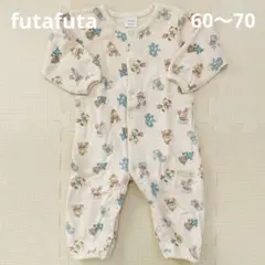 futafuta 長袖カバーオール ロンパース 60-70 動物柄 くすみピンク