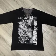 Beaumont Carr/グラフィックプリント Vネック長袖Tシャツ 黒/L