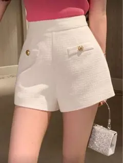 shein ホワイト ツイード ショートパンツ 28156115