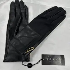 新品タグ付【GUCCI】手袋 レザー 本革 7,5サイズ ブラック アームカバー