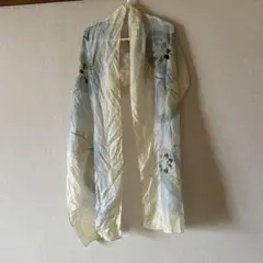 美品 上品 淡い黄色 花柄 ストール ショール シルク