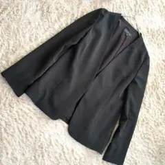 INDIVI【洗える/UVケア】ストレッチノーカラージャケット 黒 40 L