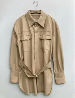 ZARA ベージュ シャツジャケット ウエストベルト付き