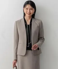 23区　【洗える】ウールライクカルゼ ノーカラージャケット　46 大きいサイズのサムネイル
