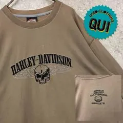 レアUS古着○両面刺繍Tシャツ ハーレーダビッドソン ベージュ メンズ2XL