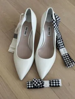 【新品】Miu Miu ミュウミュウ リボンパンプス ホワイト 38.5