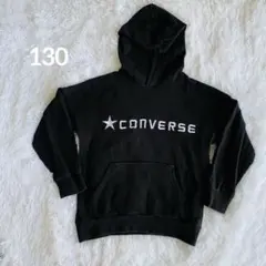 CONVERSE 黒い パーカー 130フード&フロントポケット付き 100％綿