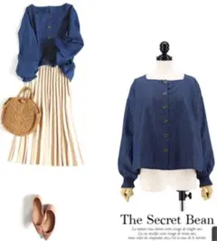 新品　未使用品　タグ付　THESECRETBEANスクエアネックデニムブラウス