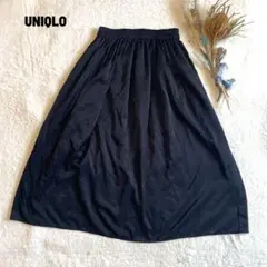 美品 UNIQLO ユニクロ ドレープギャザーロングスカート ウエストゴム 光沢