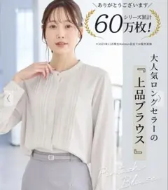 Honeys ピンタックブラウス 長袖 ライトグレーベージュ　Lのサムネイル