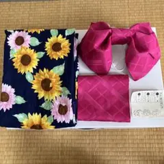 子供用浴衣　作り帯セット　花柄　ひまわり