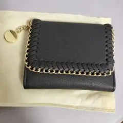 フェイクレザー三つ折り財布 ブラック