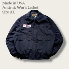 USA製 Amtrak企業ロゴ ワークジャケット XL ネイビー 短丈 ブルゾン