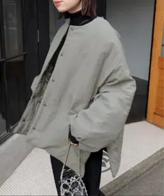 値下げ！andmeオリーブグリーン ボックスシルエットジャケット ボリューム