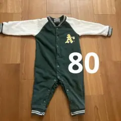 80cm 長袖ロンパース　MLB アスレチックス