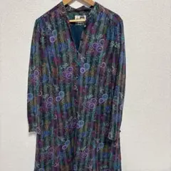 希少/昭和レトロ】ヴィンテージ 総柄ロングワンピース 花柄 派手柄 くるみボタン