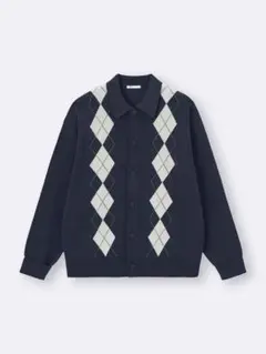 GU ポロカーディガン アーガイル ネイビー