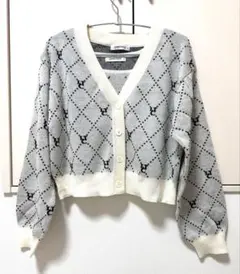 【美品】Lovetoxic モノグラムアンサンブルカーディガン白150
