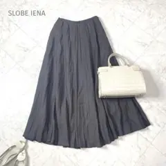SLOBE IENA ロングフレアスカート　プリーツ　茶　リネン100% 38