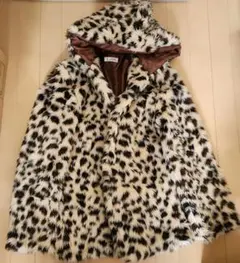 LEDA　ヒョウ柄　フード付きファーコート